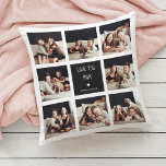 Love You Mum | Photo Collage Handwritten Text Throw Pillow<br><div class="desc">This simple and stylish pillow says "Love you Mum" in trendy, handwritten white text, with a matching heart and a spot for your name, on a black square centre frame. There is a photo grid with room to show off eight of your favourite personal photos for a gift your mother...</div>