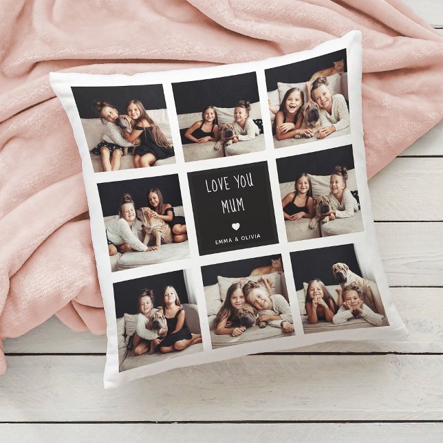 Love You Mum | Photo Collage Handwritten Text Throw Pillow (Creator Uploaded)