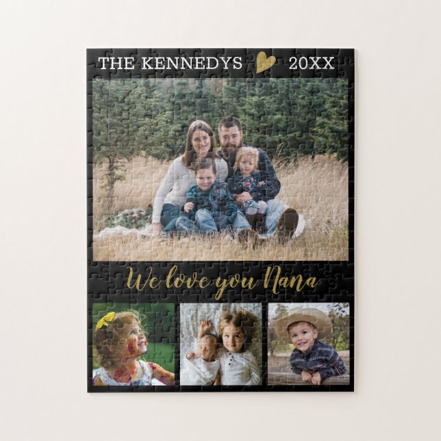 Love You Nana 4 Family Photo Collage Black Jigsaw Puzzle (Vertical)