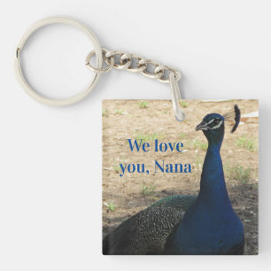 Love You Nana Blue Bird Photo Pretty Peacock Keychain