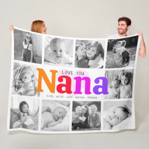 Love You Nana Colorful Modern 10 Photo Collage Fleece Blanket