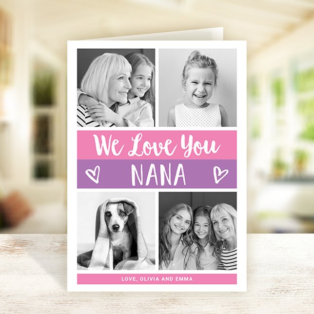 Love You Nana | Pink Colour Block Photo Grid Card (Creator Uploaded)