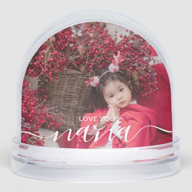 Love You Nana Simple Script Modern 2 Photo Snowglobe (Front)