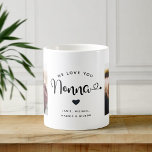 Love you Nonna Hearts Custom Two Photo Coffee Mug<br><div class="desc">Simple and sweet two photo coffee mug for Grandma: The hand lettered script reads WE LOVE YOU NONNA with pretty hearts flourishes over your names. Personalize with your two favourite photos and make this a modern,  trendy keepsake gift for a beloved grandmother.</div>