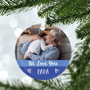 Love You Papa   Blue Color Block Two Photo Ornament