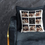 Love You Papa | Photo Collage Handwritten Text Throw Pillow<br><div class="desc">This simple and stylish pillow says "Love you Papa" in trendy, handwritten white text, with a matching heart and a spot for your name, on a black square centre frame. There is a photo grid with room to show off eight of your favourite personal photos for a gift your dad...</div>