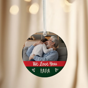 Love You Papa Red Green Colour Block Two Photo Ornament