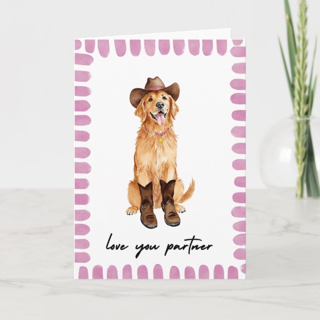 Love You Partner Cowboy Dog Valentines Day Card (Front)