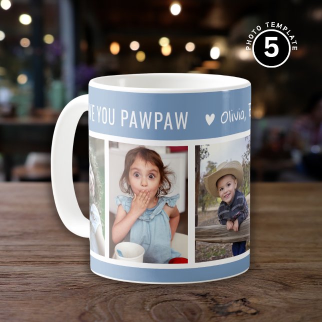 Love You Pawpaw Grandkids 5 Photo Collage Blue Coffee Mug (Creator Uploaded)