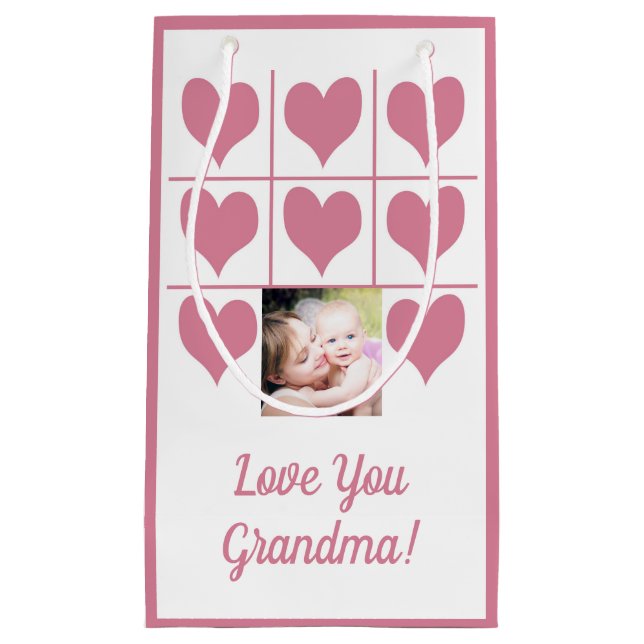 Love You Photo & Pink Hearts Small Gift Bag (Front)