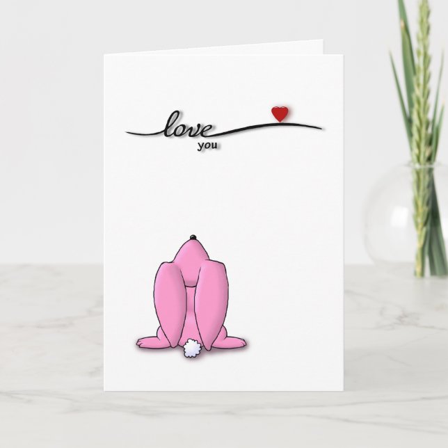 Love You - Pink Bunny Valentines Day Holiday Card (Front)