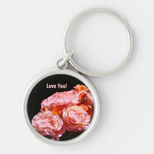 Love You! Pink Rose Flowers kechain Roses Keychain