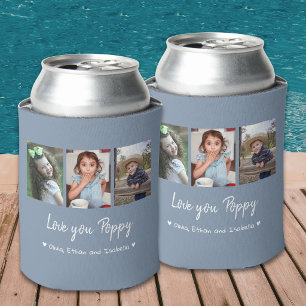 Love You Poppy Grandkids 3 Photo Collage Grey Can Cooler