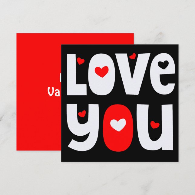 Love You Quote Happy Valentines White Red Black Card (Front/Back)
