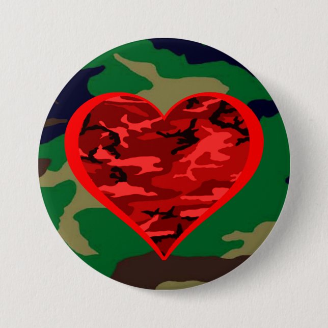 Love You Red Camo Heart Military Valentine Button (Front)