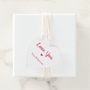Love you red heart personalized white favour tags