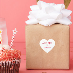 Love you red heart personalized white heart sticker