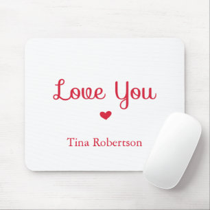 Love you red heart personalized white mouse pad