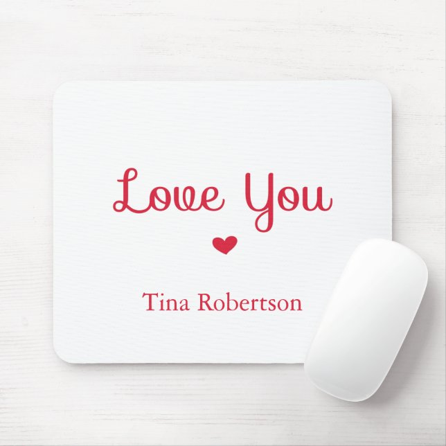 Love you red heart personalized white mouse pad (With Mouse)