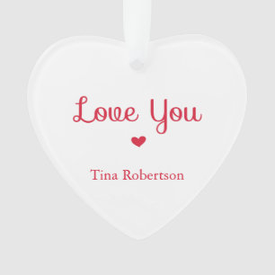 Love you red heart personalized white ornament
