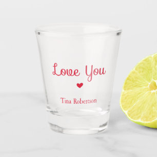 Love you red heart personalized white shot glass