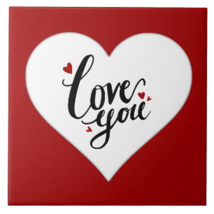 Love You Red Heart Romantic Quote Tile