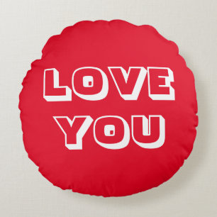 Love You, red white modern bold Round Pillow