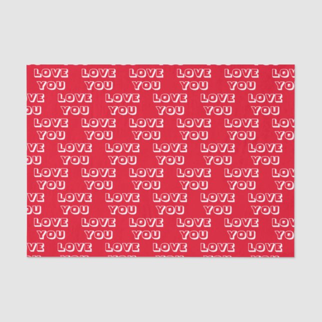 Love You, red white modern bold Tissue Paper (Front)