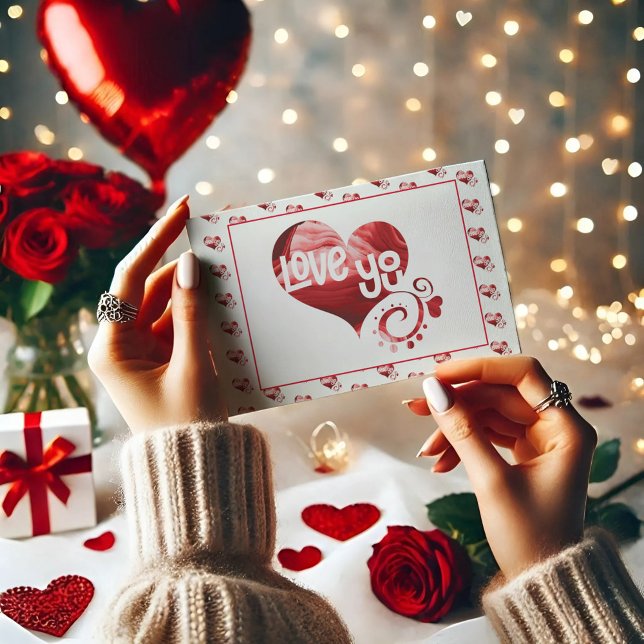 Love You Romantic Red Marble Heart Valentine Postcard (Creator Uploaded)