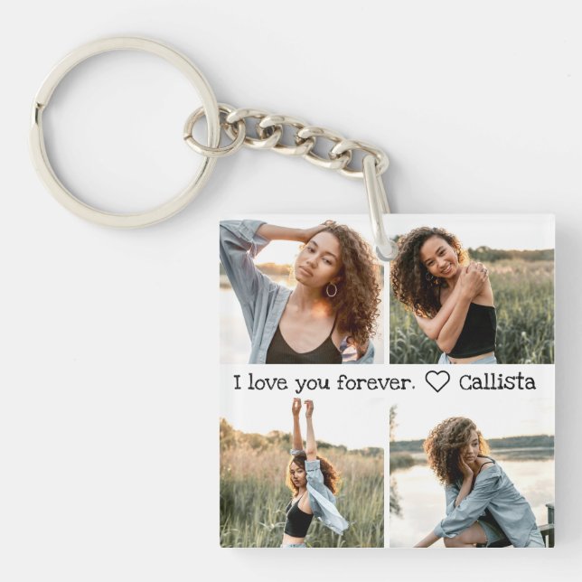 Love You Romantic Sweet Photo Collage Keychain (Front)