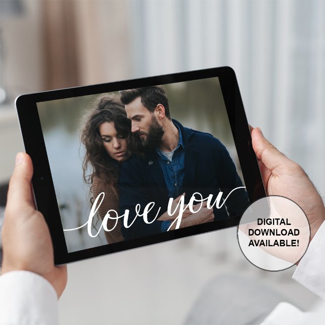 Love You Script Custom Photo Digital and Print Invitation (love you photo digital card)