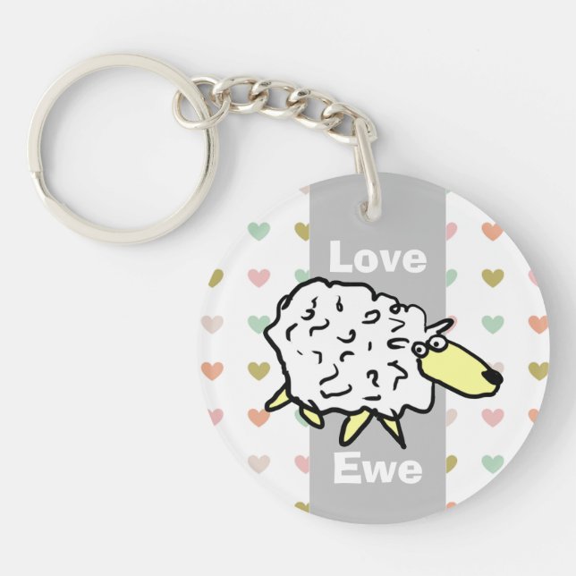Love You Sheep Pun Keychain (Front)
