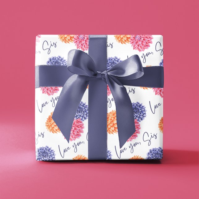 Love You Sis Wrapping Paper Flat Sheet Set of 3 (Let your sister know how much you love her with this beautiful floral wrapping paper set! )