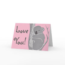 Love You! Sleeping Koala Pink Greeting Card