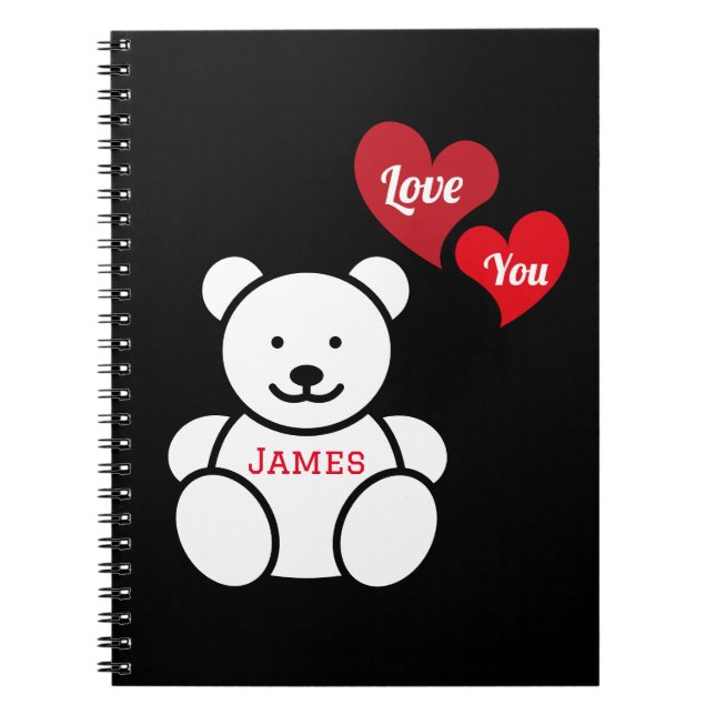 Love You Teddy Bear and Hearts, Personalized Notebook (Front)