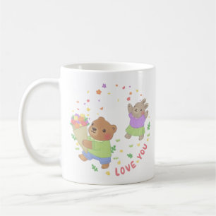 Love You: Teddy Bear & Bunny with Flowers Coffee Mug