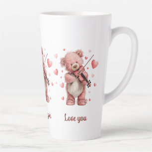 Love You Teddy with Violin Latte Mug