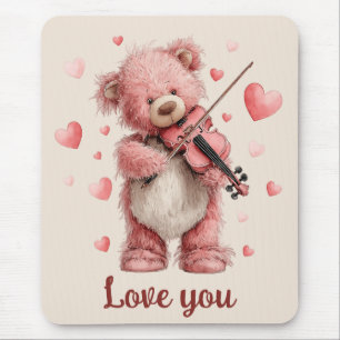 Love You Teddy with Violin Mouse Pad
