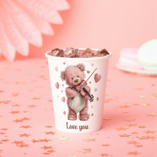 Love You Teddy with Violin Paper cup