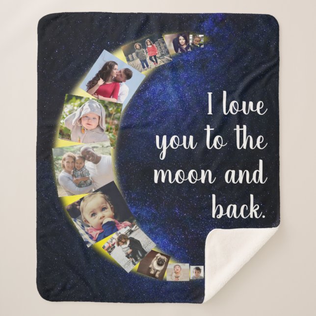 Love You To Moon Back Sweet Night Sky Blue Photos Sherpa Blanket (Front)