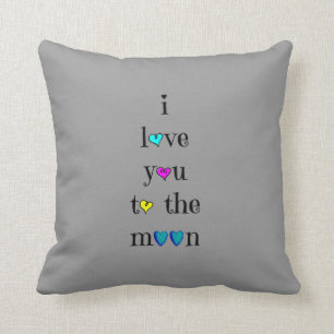 Love you to the Moon.... and back (aqua on grey) Throw Pillow