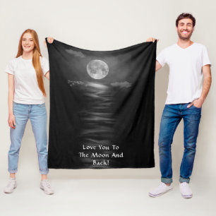 Love You To The Moon And Back Black White Fleece Blanket