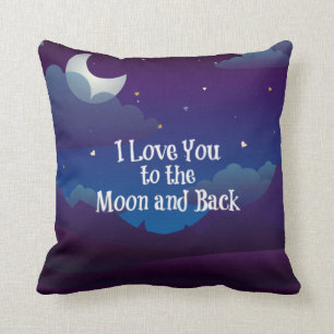 Love You to the Moon and Back, Blue Indigo Throw Pillow