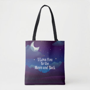 Love You to the Moon and Back, Blue Indigo  Tote Bag
