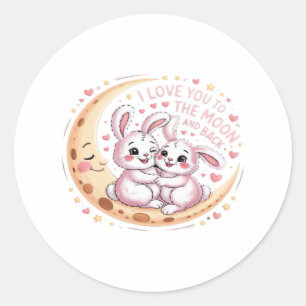 Love You To The Moon And Back Bunny Couple Love Wh Classic Round Sticker