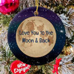 Love You to the Moon and Back Christmas  Ceramic Ornament<br><div class="desc">Hand drawn full moon and stars on a dark night Christmas ornament.</div>