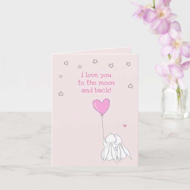 Love you to the moon and back! Cute Rabbits Card (Orchid)