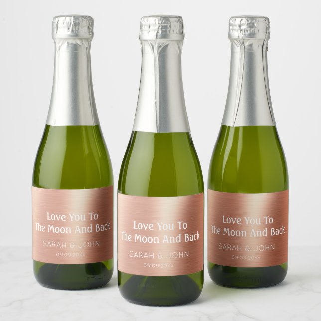 Love you to the moon and back elegant wedding mini sparkling wine label (Bottles)