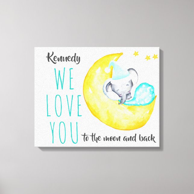 Love You to the Moon and Back - Elephant on Moon Canvas Print (Front)
