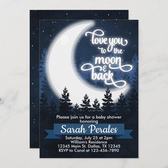 Love You to the Moon and Back Invitation Invite (Front/Back)